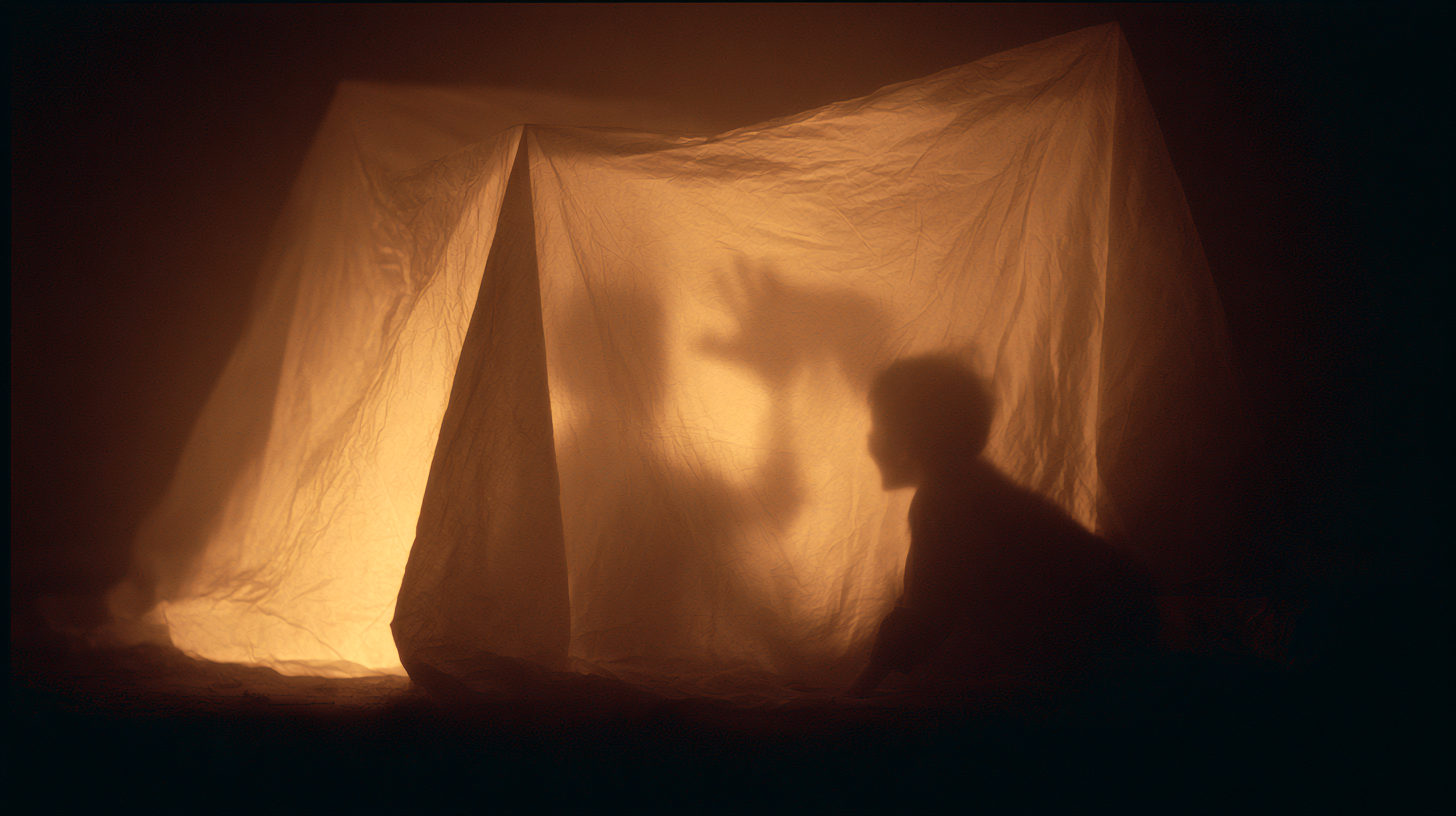 tent with seated silhouette