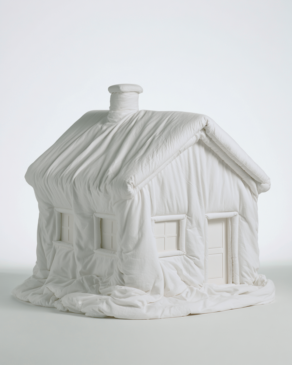 house, white bedding fabric, low angle