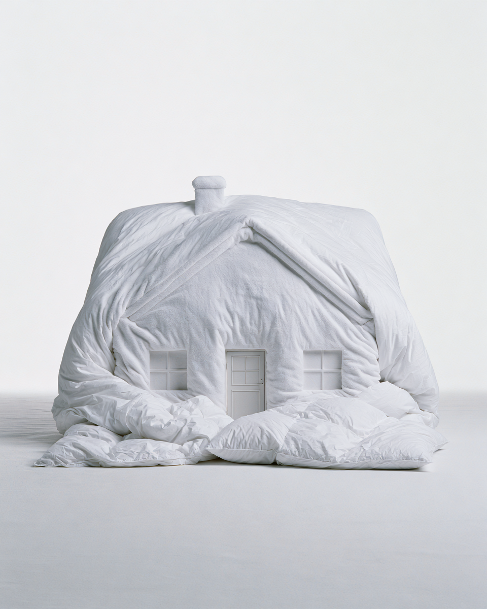 house, cream quilted fabric